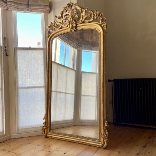 19TH CENTURY FRENCH GILT LEANER MIRROR MERCURY GLASS - ADDITIONAL PHOTO 8