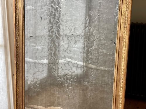 LARGE 19TH CENTURY FRENCH GILT MIRROR MERCURY GLASS - ADDITIONAL PHOTO 2