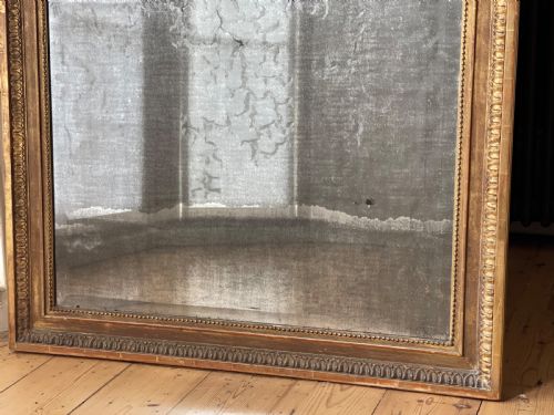LARGE 19TH CENTURY FRENCH GILT MIRROR MERCURY GLASS - ADDITIONAL PHOTO 3