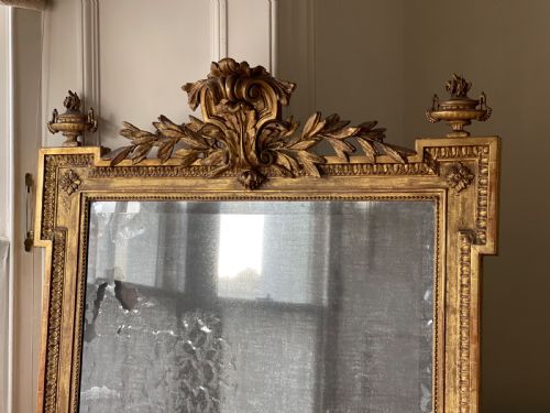LARGE 19TH CENTURY FRENCH GILT MIRROR MERCURY GLASS - ADDITIONAL PHOTO 4