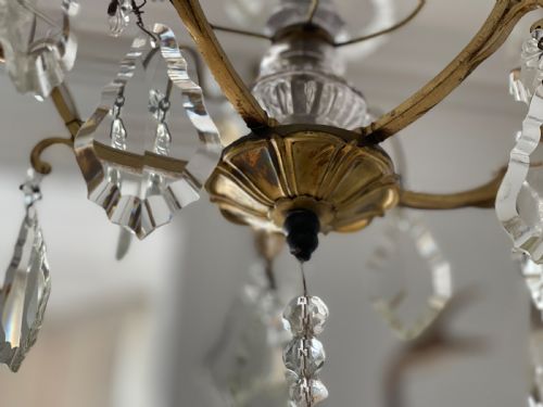 ANTIQUE CRYSTAL FRENCH 5 BRANCH CHANDELIER - ADDITIONAL PHOTO 1
