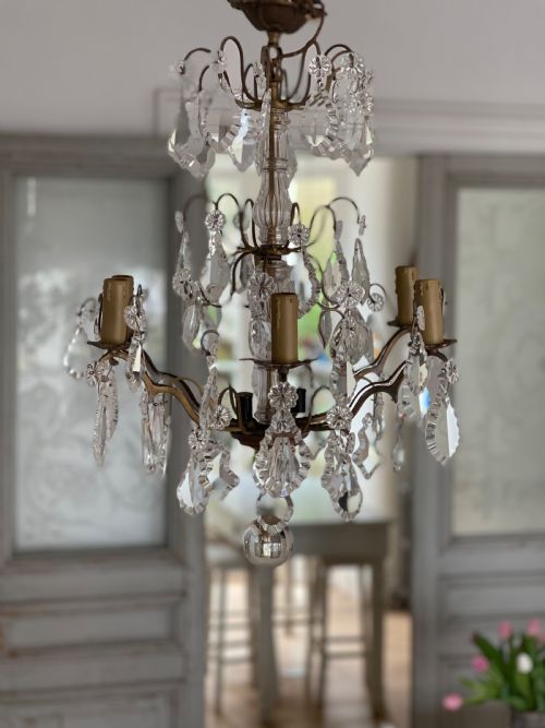 antique french crystal 6 branch chandelier - CATEGORY: ANTIQUE LIGHTING - DATED 19TH CENTURY