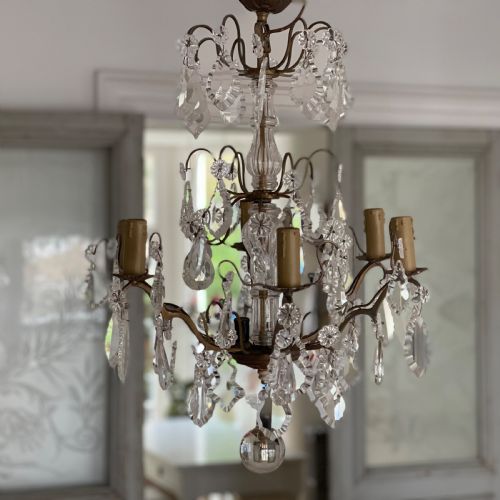 ANTIQUE FRENCH CRYSTAL 6 BRANCH CHANDELIER - ADDITIONAL PHOTO 1