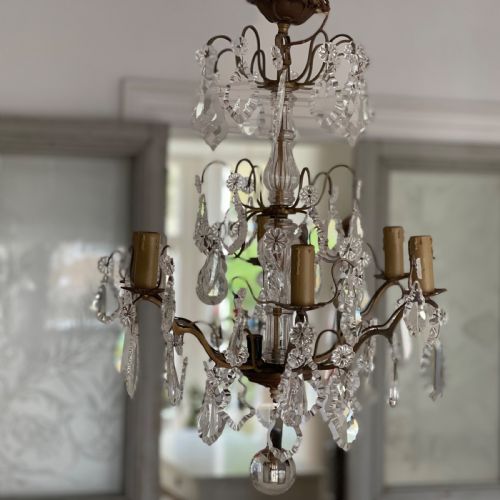 ANTIQUE FRENCH CRYSTAL 6 BRANCH CHANDELIER - ADDITIONAL PHOTO 4