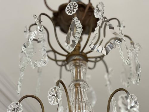 ANTIQUE FRENCH CRYSTAL 6 BRANCH CHANDELIER - ADDITIONAL PHOTO 9