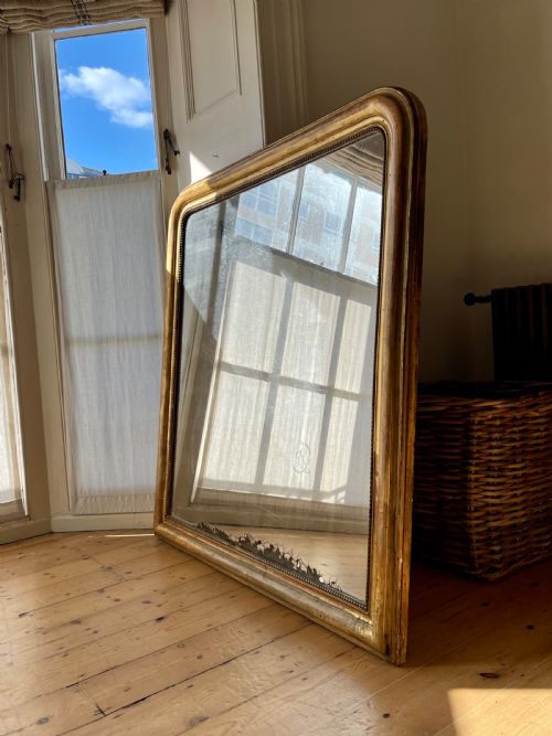 LARGE 19TH CENTURY FRENCH GILT LOUIS PHILIPPE MIRROR C1850 MERCURY GLASS - ADDITIONAL PHOTO 8