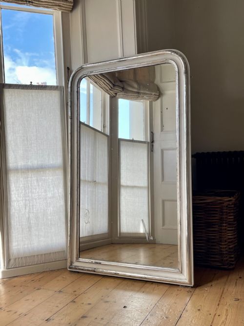 large antique french silver gilt and gesso mirror - CATEGORY: ANTIQUE MIRRORS - DATED 19TH CENTURY
