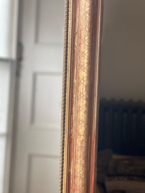 LARGE ANTIQUE FRENCH GILT LOUIS PHILIPPE MIRROR MERCURY GLASS - ADDITIONAL PHOTO 1