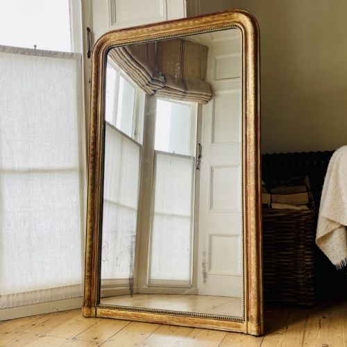 LARGE ANTIQUE FRENCH GILT LOUIS PHILIPPE MIRROR MERCURY GLASS - ADDITIONAL PHOTO 2