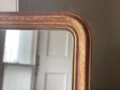 LARGE ANTIQUE FRENCH GILT LOUIS PHILIPPE MIRROR MERCURY GLASS - ADDITIONAL PHOTO 3