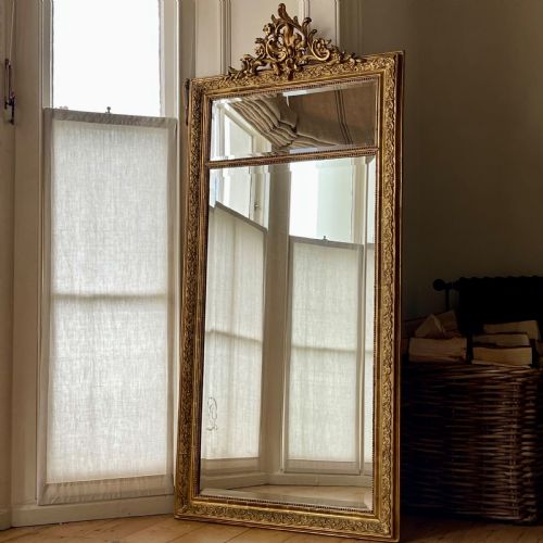 LARGE ANTIQUE FRENCH GILT MIRROR BEVELLED GLASS - ADDITIONAL PHOTO 1