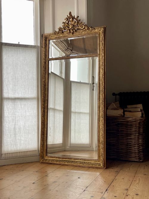 LARGE ANTIQUE FRENCH GILT MIRROR BEVELLED GLASS - ADDITIONAL PHOTO 2