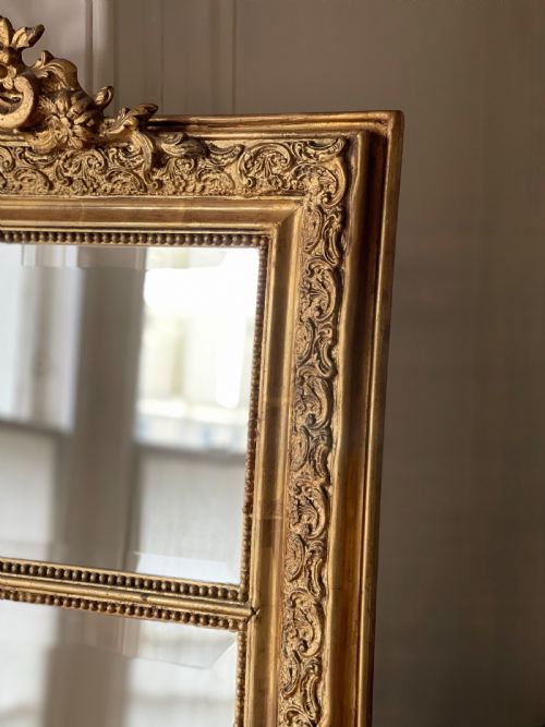 LARGE ANTIQUE FRENCH GILT MIRROR BEVELLED GLASS - ADDITIONAL PHOTO 6