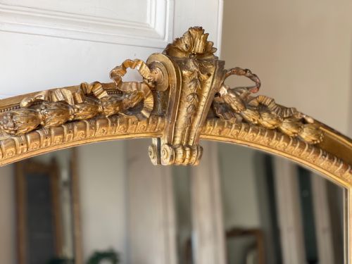LARGE 19TH CENTURY FRENCH GILT MIRROR MERCURY GLASS - ADDITIONAL PHOTO 9