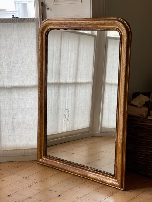 LARGE ANTIQUE FRENCH GILT LOUIS PHILIPPE MIRROR MERCURY GLASS - ADDITIONAL PHOTO 6