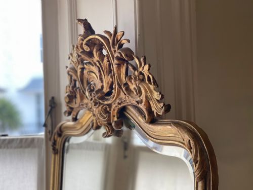 LARGE ANTIQUE FRENCH GILT LOUIS XV MIRROR BEVELLED GLASS - ADDITIONAL PHOTO 1