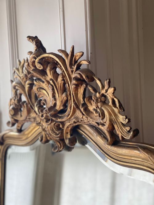 LARGE ANTIQUE FRENCH GILT LOUIS XV MIRROR BEVELLED GLASS - ADDITIONAL PHOTO 2