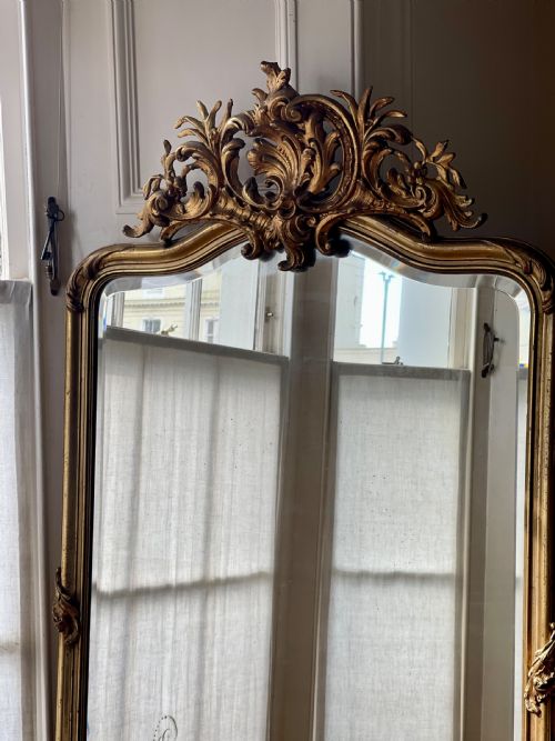LARGE ANTIQUE FRENCH GILT LOUIS XV MIRROR BEVELLED GLASS - ADDITIONAL PHOTO 14