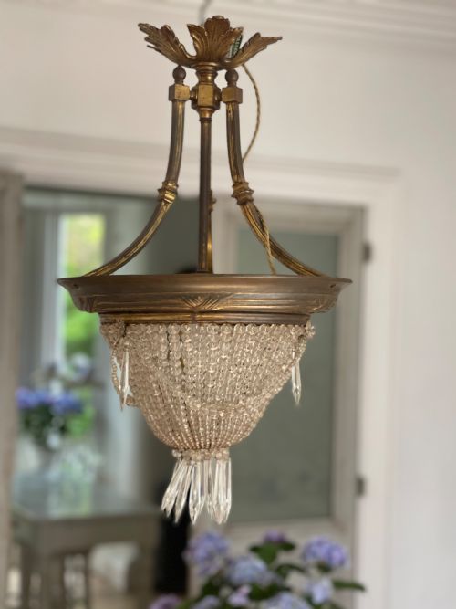 antique french louis philippe crystal bag chandelier c1860 rewired - CATEGORY: ANTIQUE LIGHTING - DATED 19TH CENTURY