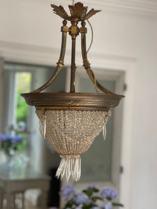 ANTIQUE FRENCH LOUIS PHILIPPE CRYSTAL BAG CHANDELIER C1860 REWIRED - ADDITIONAL PHOTO 1