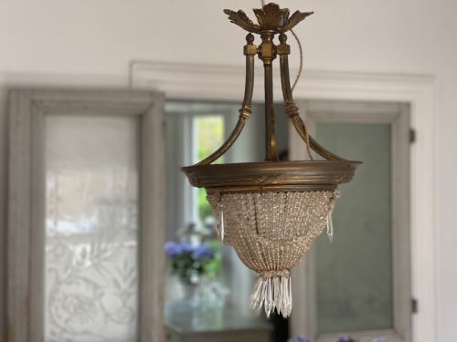 ANTIQUE FRENCH LOUIS PHILIPPE CRYSTAL BAG CHANDELIER C1860 REWIRED - ADDITIONAL PHOTO 5