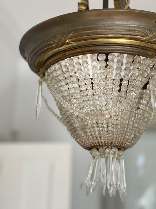 ANTIQUE FRENCH LOUIS PHILIPPE CRYSTAL BAG CHANDELIER C1860 REWIRED - ADDITIONAL PHOTO 12