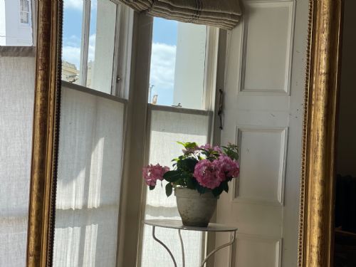 LARGE ANTIQUE FRENCH GILT LOUIS PHILIPPE MIRROR MERCURY GLASS - ADDITIONAL PHOTO 4