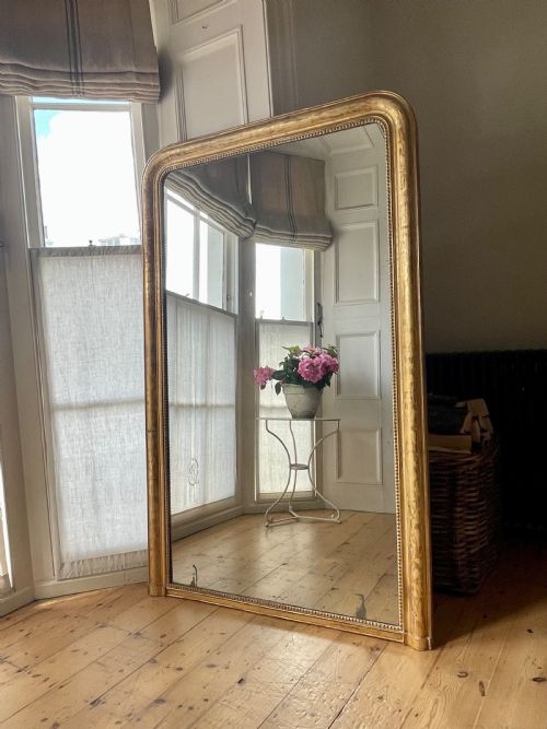 LARGE ANTIQUE FRENCH GILT LOUIS PHILIPPE MIRROR MERCURY GLASS - ADDITIONAL PHOTO 8