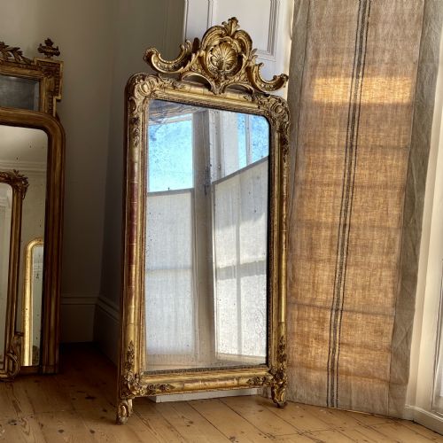 LARGE 19TH CENTURY FRENCH GILT MIRROR MERCURY GLASS - ADDITIONAL PHOTO 1