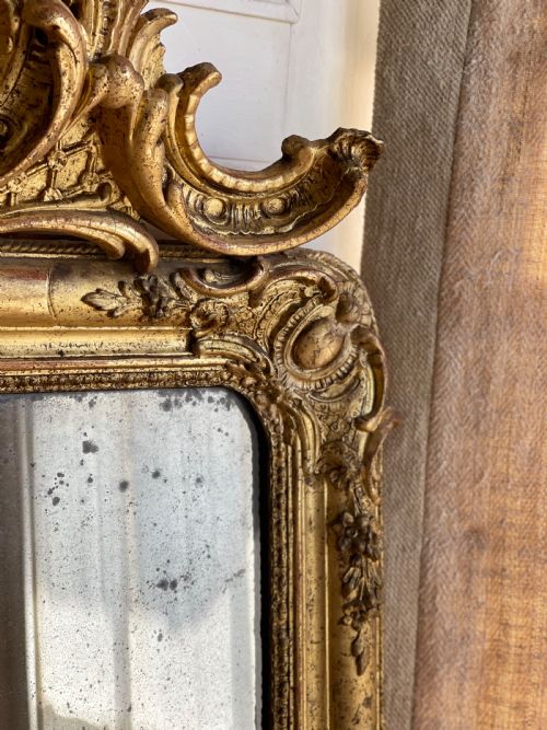 LARGE 19TH CENTURY FRENCH GILT MIRROR MERCURY GLASS - ADDITIONAL PHOTO 6