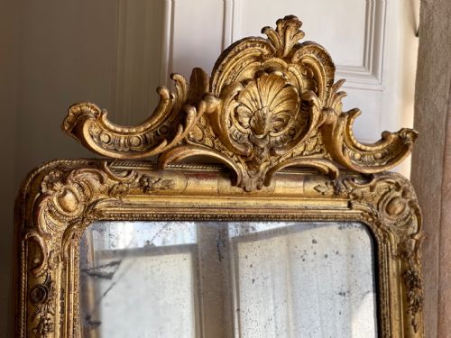 LARGE 19TH CENTURY FRENCH GILT MIRROR MERCURY GLASS - ADDITIONAL PHOTO 7