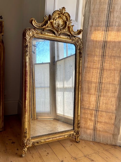 LARGE 19TH CENTURY FRENCH GILT MIRROR MERCURY GLASS - ADDITIONAL PHOTO 8