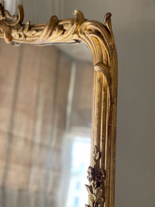 LARGE 19TH CENTURY ANTIQUE FRENCH GILT LEANER MIRROR MERCURY GLASS - ADDITIONAL PHOTO 10