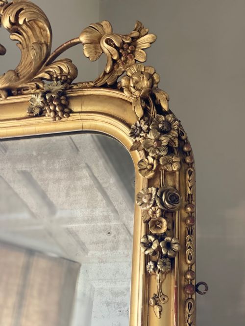 LARGE 19TH CENTURY FRENCH LEANER MIRROR OVERMANTEL - ADDITIONAL PHOTO 7