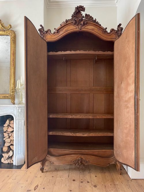 ANTIQUE FRENCH DOUBLE ARMOIRE WARDROBE WITH HANGING RAILS - ADDITIONAL PHOTO 14