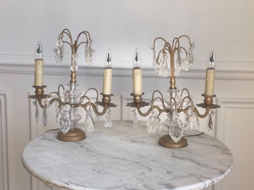 pair of antique french crystal lamps - CATEGORY: ANTIQUE LIGHTING - DATED 1900