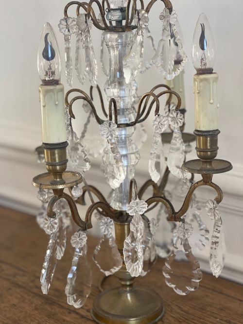 PAIR OF LARGE ANTIQUE FRENCH CRYSTAL TABLE LAMPS - ADDITIONAL PHOTO 1