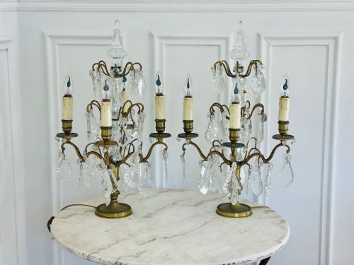 PAIR OF LARGE ANTIQUE FRENCH CRYSTAL TABLE LAMPS - ADDITIONAL PHOTO 4