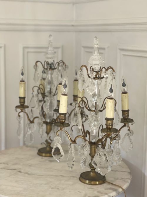 PAIR OF LARGE ANTIQUE FRENCH CRYSTAL TABLE LAMPS - ADDITIONAL PHOTO 5