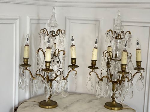 PAIR OF LARGE ANTIQUE FRENCH CRYSTAL TABLE LAMPS - ADDITIONAL PHOTO 10