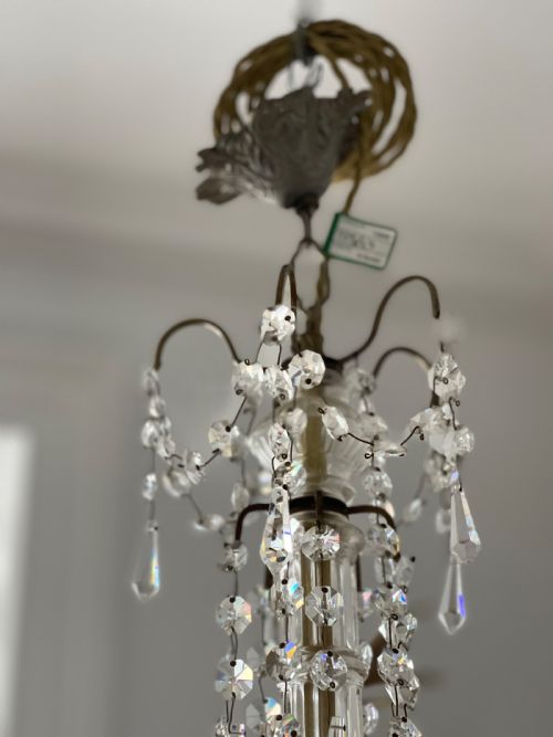 ANTIQUE FRENCH CRYSTAL CHANDELIER REWIRED - ADDITIONAL PHOTO 6