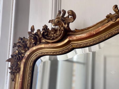 LARGE 19TH CENTURY FRENCH ANTIQUE GILT MIRROR BEVELLED MERCURY GLASS - ADDITIONAL PHOTO 1