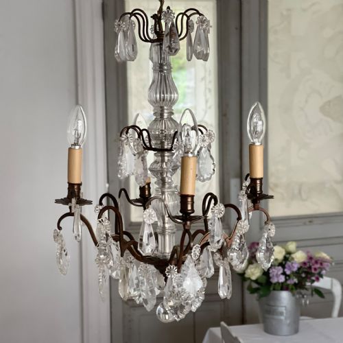 ANTIQUE FRENCH CRYSTAL 4 ARM CHANDELIER - ADDITIONAL PHOTO 3