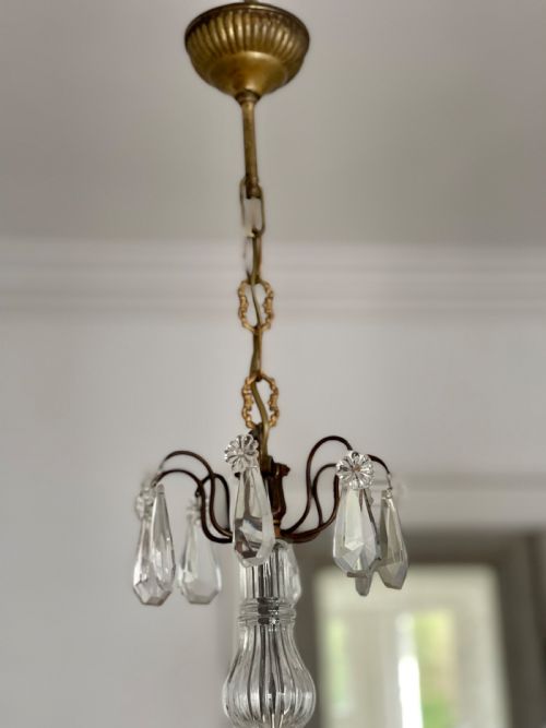 ANTIQUE FRENCH CRYSTAL 4 ARM CHANDELIER - ADDITIONAL PHOTO 8