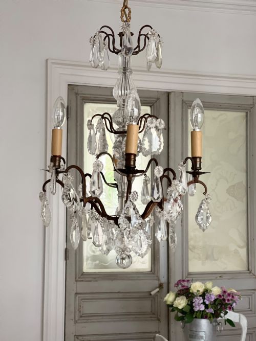 ANTIQUE FRENCH CRYSTAL 4 ARM CHANDELIER - ADDITIONAL PHOTO 11