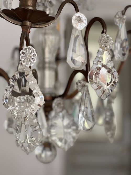 ANTIQUE FRENCH CRYSTAL 4 ARM CHANDELIER - ADDITIONAL PHOTO 13