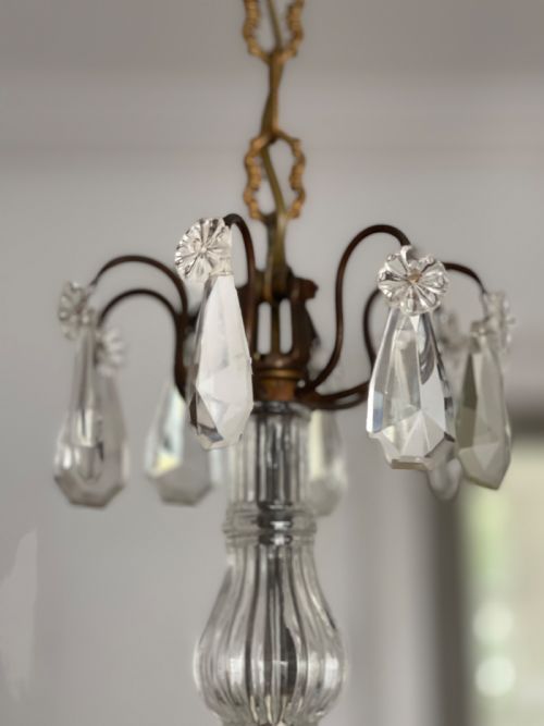 ANTIQUE FRENCH CRYSTAL 4 ARM CHANDELIER - ADDITIONAL PHOTO 14