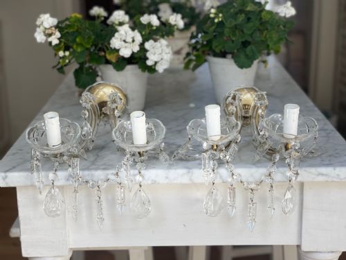 PAIR OF ANTIQUE FRENCH CRYSTAL WALL LIGHTS - ADDITIONAL PHOTO 1