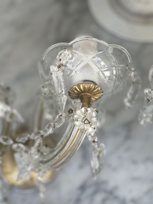 PAIR OF ANTIQUE FRENCH CRYSTAL WALL LIGHTS - ADDITIONAL PHOTO 2