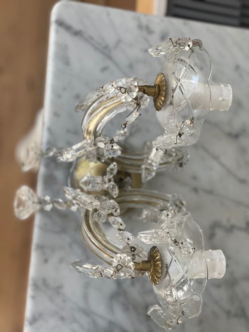 PAIR OF ANTIQUE FRENCH CRYSTAL WALL LIGHTS - ADDITIONAL PHOTO 8